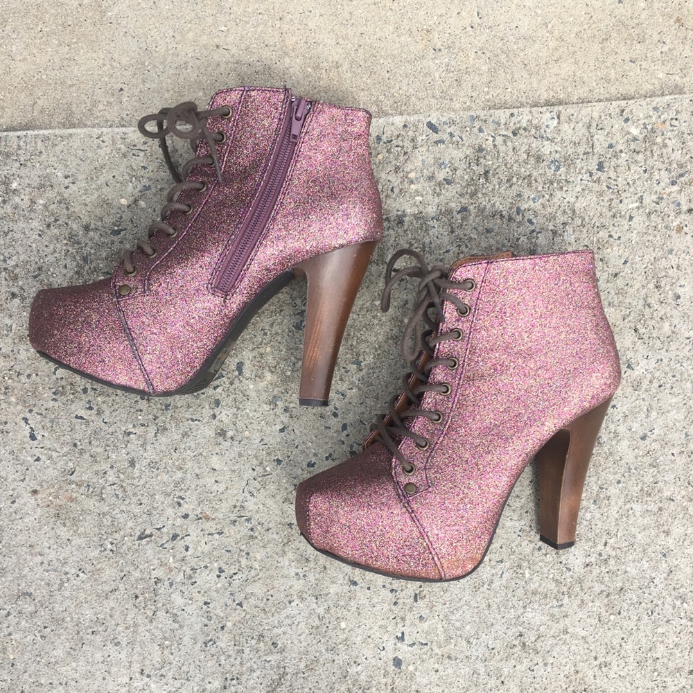 Pink Glitter Platform Booties